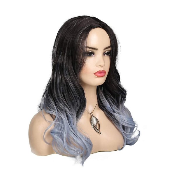 Marda Wigs Curly Wavy Synthetic Ombre Blue - Picture 4 of 6